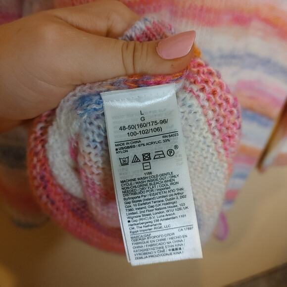 GAP Size Large Pink Striped Acrylic Nylon Sweater Soft Kawaii Pastel Purple Fuzz - Picture 5 of 9